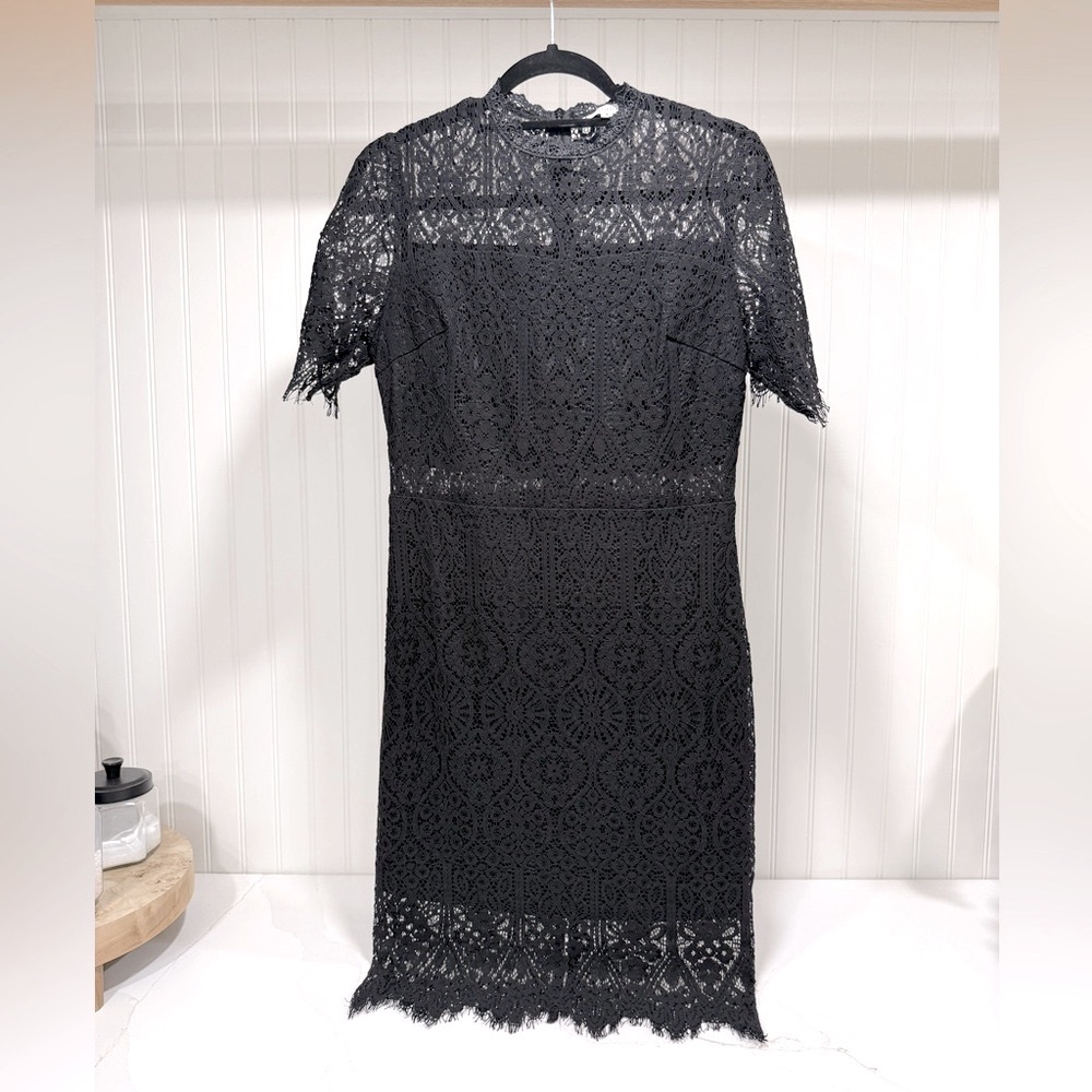 High Neck Short Sleeves Lace Cocktail Party Dress